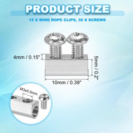 PATIKIL 10x4x5mm Wire Rope Clip 15pcs Metal Cable Clamp 3mm Double Hole Wire Lock Rope Fitting Clip for Cable with M3x0.5mm Screw