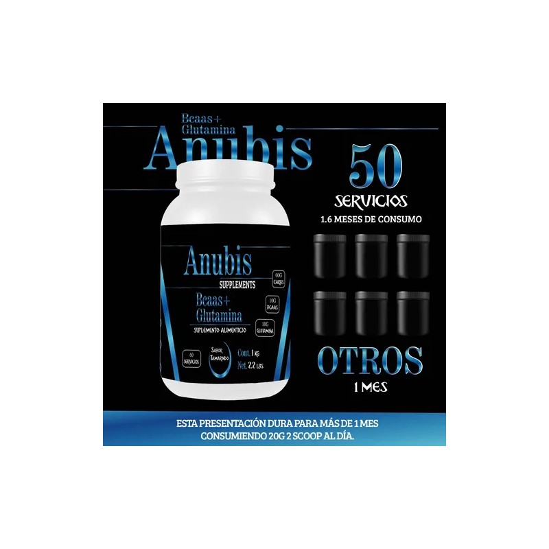 Aminoácidos Bcaas + Glutamina Anubis 1kg 100 Servicios