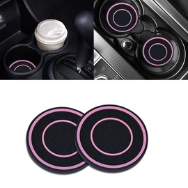 Piburth 2PCS Car Coasters for Cup Holder, 2.75 Inch Non-Slip Insert Water Bottle Holder Pads, Dustproof Automotive Interior Accessories Mat, Universal for Vehicles, Trucks, RVs and More (Black/Pink)