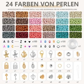 RUBY Perlen für Armbänder, 3mm Perlen zum Auffädeln mit Deutsche Buchstabenperlen, Boho farben Armbänder Selber Machen Mini Perlen Set, Glasperlen Charm Kit für Armband Ketten DIY