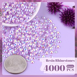 4000PCS 4mm Resin Jelly Rhinestones in Bulk (Lavender Purple AB), Bedazzling Flatback Crystals Rhinestones for Crafting DIY Nail Decoration, Gems Diomand Charms for Tumbler Shoes Clothing Fabric