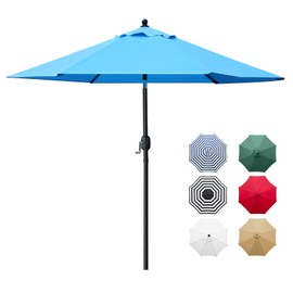 Sunnyglade 7.5' Patio Umbrella Outdoor Table Market Umbrella with Push Button Tilt/Crank, 6 Ribs (Blue)