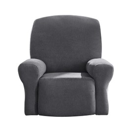SureFit Cedar Stretch Texture Recliner Slipcovers, Recliner Chair Covers with Elastic Bottom for A Secure Fit, Machine Washable, Single Washed Black Recliner Cover