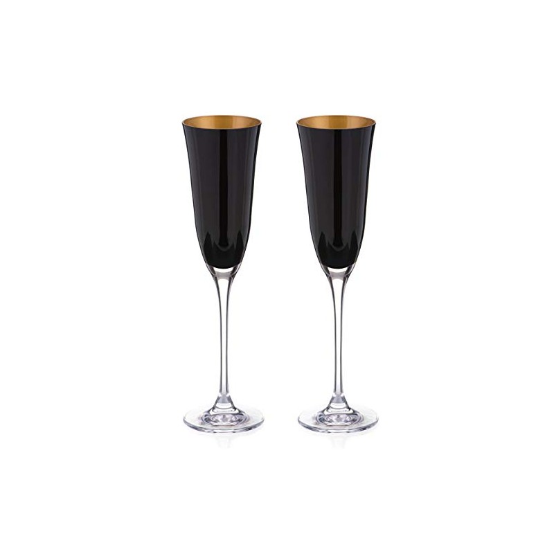 DIAMANTE Oro Black Champagne Flutes - 'Oro Black' Collection -
