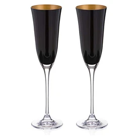 DIAMANTE Oro Black Champagne Flutes - 'Oro Black' Collection - Pair of Black/Gold Crystal Champagne Flutes