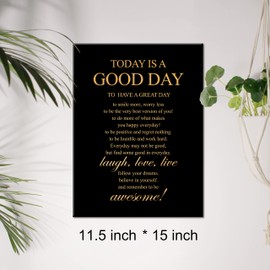 Inspirational Gold Foil Canvas Wall Art Positive Today is a Good Day Quote Print Framed Canvas Painting Artwork Home Decor Gifts 12x15 Inch