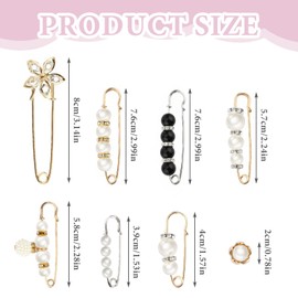 Amaxiu 9 Pieces Cute Pearl Brooch Pins for Women Rhinestone Safety Pins Brooches Jean Pants Waist Tightener Sweater Scarf Clip No Sewing Jean Waist Buttons Cut Out Pins, Acrylic