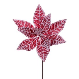 Vickerman 17" Artificial Poinsettia Christmas Stem, Frosted Accent Holiday Decor, 4 Pack, Red and White