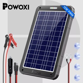 POWOXI 12V 12W Solar Car Battery Trickle Charger Maintainer with Smart PWM Controller