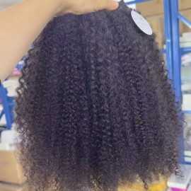 100% Raw Unprocessed Straight Indian Hair Natural Wave One Donor High Quality Burmese Kinky Curly Human Hair Bundles 1B Colorstyle: 1 bundle Afro kinky, color: Natural black, Stretched Length: 20 Inches
