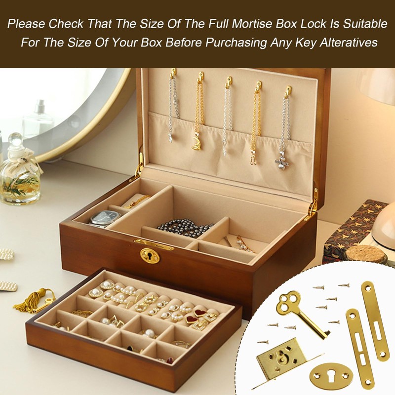 Antique Mini Lock Set for Jewelry Box, Cabinet - Decorative