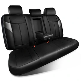 CAR PASS Nappa Leather Back Seat Cover, Waterproof Bench Rear Seat Cover, Breathable Back Row Protector Luxury Cushioned, XL-L-M Size Universal Fit for Cars SUV Pick-up Truck Sedan(Black Charcoal)
