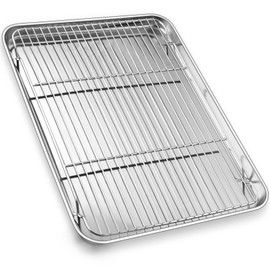 P&P CHEF Stainless Steel Baking Sheet Set with Rack, 17.5 inch, Thick Gauge, Even Heating, Air Flow for Even Baking, Dishwasher Safe, 2 Pieces