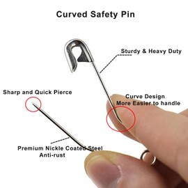 AsggBah Curved Safety Pins 100pcs/Box Silver Nickle-Plated Steel Curved Pins for Quick Basting Quilting (3.8cm/1.5Inch)
