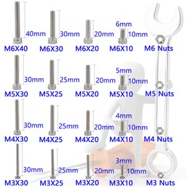 Rshuhx M3 M4 M5 M6 Nuts and Bolts Hexagon Socket Head Cap Screws 304 Stainless Steel Mechanical Hex Socket Screws Assortment Kit 320PCS with Storage Box For DIY Bicycle Motorcycle Repair
