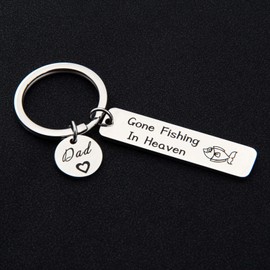 AKTAP Memorial Keychain In Memory Of Dad Gone Fishing In Heaven Sympathy Gift For Loss of Loved One (in memory of dad keychain)