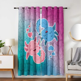 HOSIMA Kawaii Axolotl Curtains 2 Panels,Blue and Pink Purple Curtains for Bedroom Girls,Sea Reptile Wildlife Animals Rainbow Curtains Room Decor for Teen Girls and Boys,38W*54H Inch