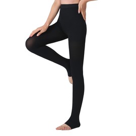 MGANG® Compression Pantyhose, Open Toe, Waist High Compression Stockings Opaque, 15-20 mmHg Pantyhose, Firm Support Hose for Unisex, Edema, Varicose Veins, Swelling, Nursing, Black X-Large