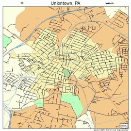 Large Street & Road Map of Uniontown, Pennsylvania PA - Printed poster size wall atlas of your home town