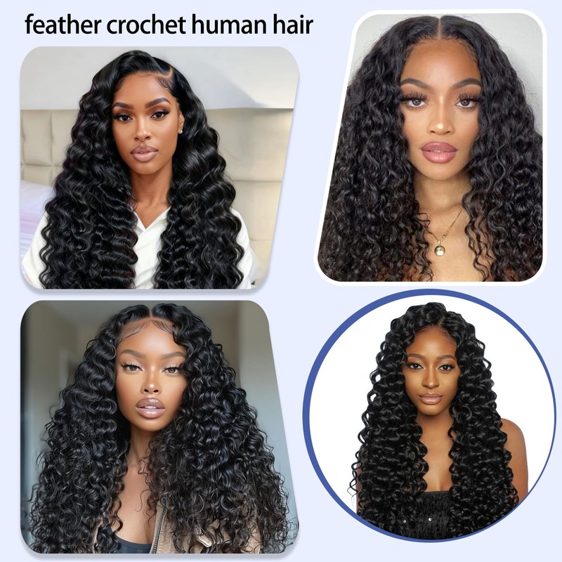 Sosihua 16 Inch 180g Deep Wave Feather Crochet Hair Pre-Looped