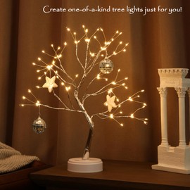 108 LED Sparkly Fairy Tree Lamp, DIY Artificial Christmas Easter Bonsai Lamp, Touch Sensor Switches, USB& Battery Tabletop Warm White Tree Lamp for Home Bedroom Desktop Decorations Gift