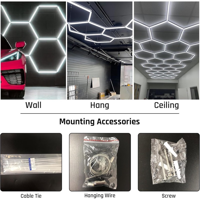 Gneng Hexagon Garage Lights, Ultra Bright LED 6500K 156W 17280LM;