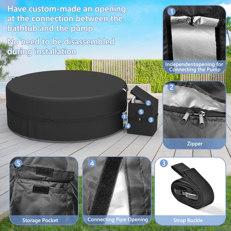 HIGHTQURO Portable Hot Tub Cover with Heater Pump Cover,Full Coverage