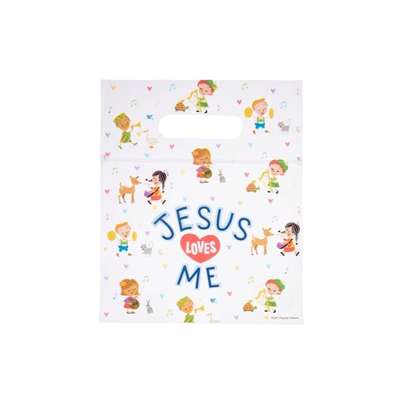 Jesus Loves Me Zipper Bags with Handles, 12 Count