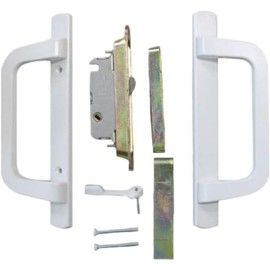 Alcan Premium PGT Door Handle Kit for Sliding Glass Door | Mortise Lock and Keeper Included | White PGT Sliding Glass Door Handle Set with Mortise Lock, Latch, Screws, and Keeper White