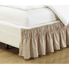Mk Collection Wrap Around Style Easy Fit Elastic Bed Ruffles Bed-Skirt Twin-Full Solid Taupe New