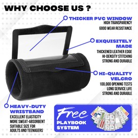 1NMORE 5v5, 7v7 Football Wristbands with Playbook System, Quarterback Wrist Coach for Youth, Flag Football Wrist Bands with Plays Stickers & PVC Cards (Black, 5 on 5) (Blue, 5 on 5)