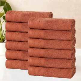 Superior Honeycomb Cotton Medium Weight Towels, for Guest Bath, Master Bathroom, Shower, Quick Dry, Adults, Home Essentials, Textured Waffle Border, Assorted Towel Set, 12 Piece Face Towel Set, Rust