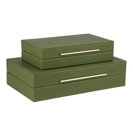 HofferRuffer Faux Leather Decorative Boxes Set of 2, Large Nesting Keepsake Box Accessory Organizer Jewelry Organizer with Hinged Lid, Stacking Storage Box Container for Home or Office (Green)