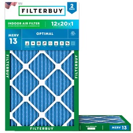 Filterbuy 12x20x1 Air Filter MERV 13 Optimal Defense (2-Pack), Pleated HVAC AC Furnace Air Filters Replacement (Actual Size: 11.50 x 19.50 x 0.75 Inches)