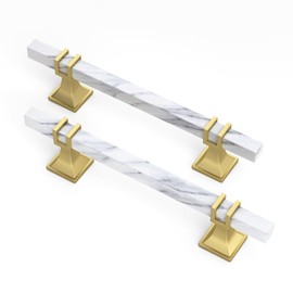 homdiy 10 Pack 5 Inch Marble Cabinet Pulls, White Marble Grain Kitchen Cabinet Handles Gold and White Dresser Drawer Pulls
