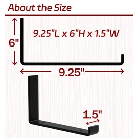 ISOKER 12 Pack - 9.25"L x 6"H x 1.5"W Shelf Bracket, 1/5” Thick Iron Metal Wall Floating Shelf Bracket, Rustic Industrial J Lip Shelf Bracket