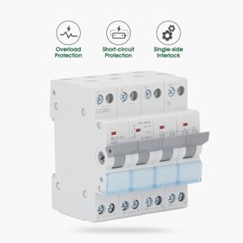 Manual Transfer Switch, 63A 400VAC 4P Power 35mm DIN Rail Mount Transfer Switch, Single Side Interlock Circuit Breaker Isolating Switch with 3 Color Window
