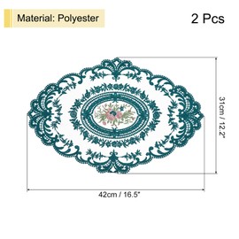 sourcing map 2Pack Retro Lace Placemat 12x16-in Oval Embroidered Table Place Mats French Crochet Doilies Coasters Cup Mat for Home Wedding, Dark Green