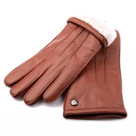 Hand Gewand by Weikert Exclusive Leather Gloves Made of Lamb Nappa Lined with 100% Merino Lambskin, Black, Lambskin Gloves Men, Warm, Cognac