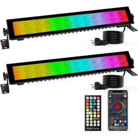LED Stage Wash Light Bar - 2Pack 48W RGB DJ Light Bar IP66 Waterproof by Smart APP & Remote Control Wall Washer Uplight for Garden Stage Lighting Events Home Decoration Wall Display