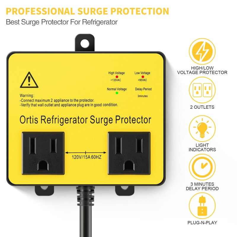 Refrigerator Surge Protector, Ortis Double Outlet Voltage Protector for Home