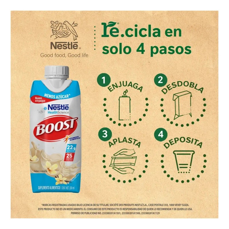 Boost Menos Azúcar Suplemento Alimenticio Mix Sabores Caja Piezas 330