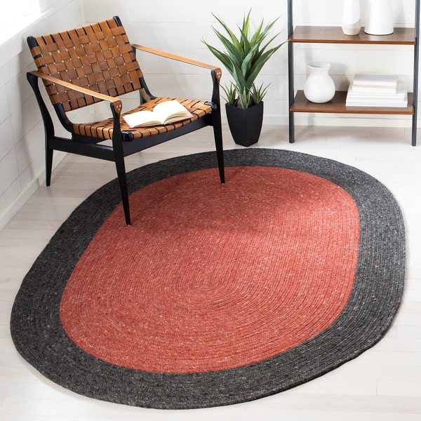 SAFAVIEH Braided Collection 6' x 9' Oval Red/Black BRD902Q Handmade