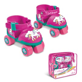 Mondo Toys Kids Adjustable Unicorn Roller Skates - Size 22 to 29 - Complete Set of Clear Bag, Elbow and Knee Pads 28511