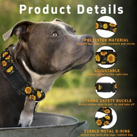 Seyezo Dog Collar for Boys Girls, Sunflower Puppy Collar for Small Medium Large Dogs, Adjustable Soft Floral Pet Collar with Safety Buckle for Male Females(Black Sunflower,S)
