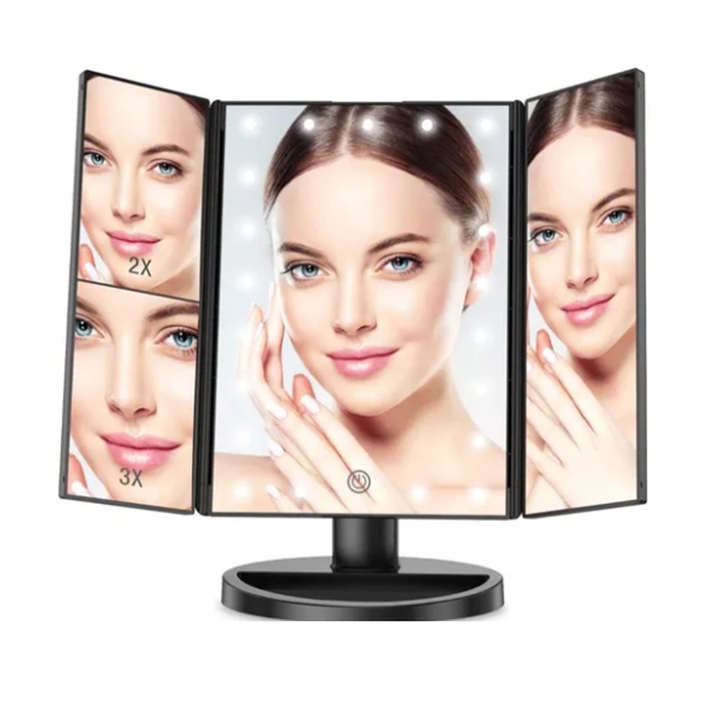 LED Vanity Mirror Three Fold USB Black with Data Cable