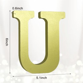 AOCEAN 6 Inch Golden Wood Letters Unfinished Wooden Letters for Wall Decor Decorative Standing Letters Slices Sign Board for Crafts Christmas Decoration Home Party Projects (U)