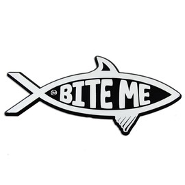 Bite Me Fish Plastic Auto Emblem - [Silver][5'' x 2 3/4'']