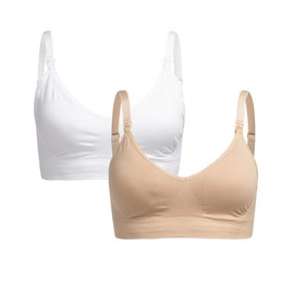 Herzmutter 5220 Nursing Bra without Underwire, Includes Bra Extension, Removable Nursing Insert, Pregnancy, Padded, Set of 2, Beige|white
