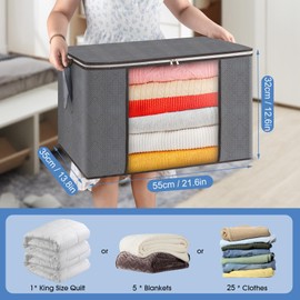 AIOR Pack of 2 60L Large Storage Bags, Foldable Underbed Clothes Storage Cupboard Organiser Set, for Bedding, Clothes, Blankets, Pillows, Quilt Season, Item Storage, 55 x 35 x 32 cm